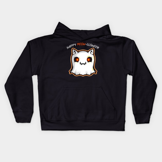 Cute Cat Ghost Spirit Happy Meow-lloween Halloween Kids Hoodie by SinBle